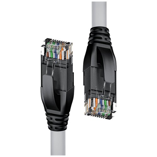 Патч-корд прямой 10.0m UTP кат.5e, серый, черные коннекторы, 24 AWG, литой, ethernet high speed 1 Гбит/с, RJ45, T568B