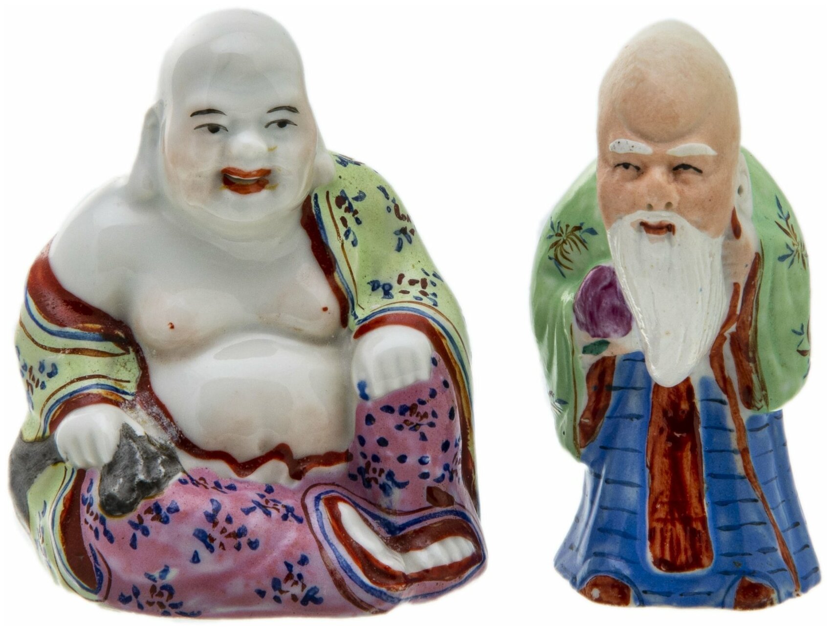 Набор из 2 статуэток "Шоу-син" (бог долголетия) и Хотей, фарфор, роспись, Китай