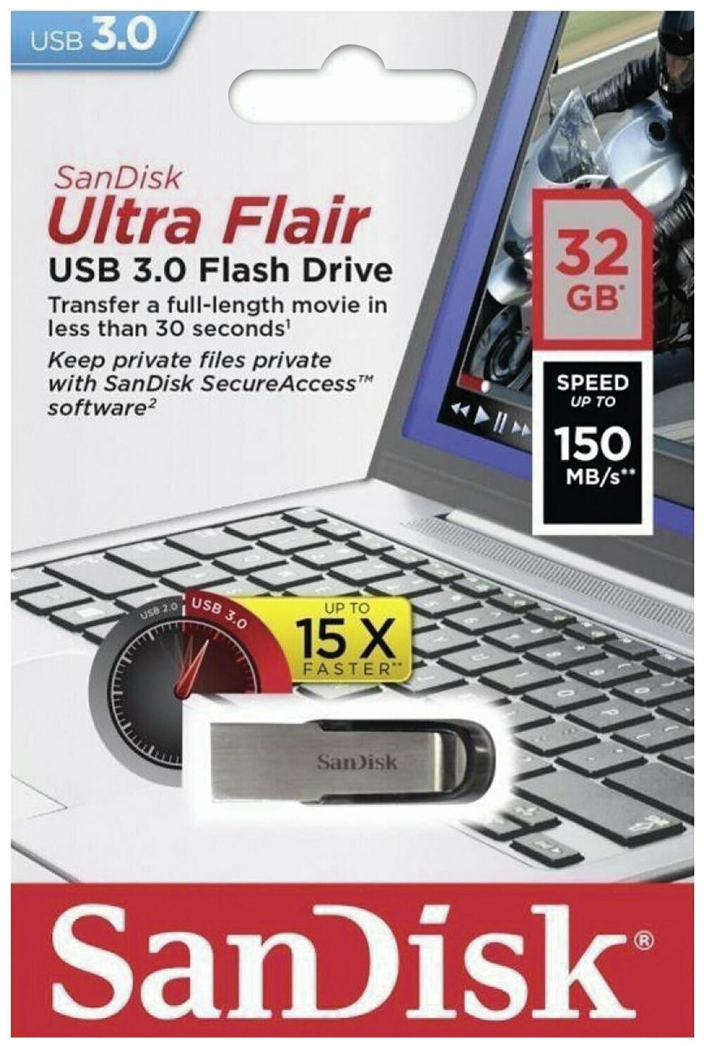 Флеш-накопитель USB 3.0 32GB SanDisk Ultra Flair корпус металл/чёрный - фотография № 3