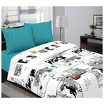 Комплект постельного белья 1,5 спальный Бязь Аниме Бирюза - изображение