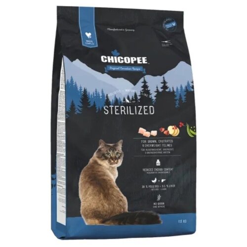 CHICOPEE HOLISTIC NATURE LINE CAT ADULT STERILISED беззерновой для взрослых кастрированных котов и стерилизованных кошек (1,5 кг)