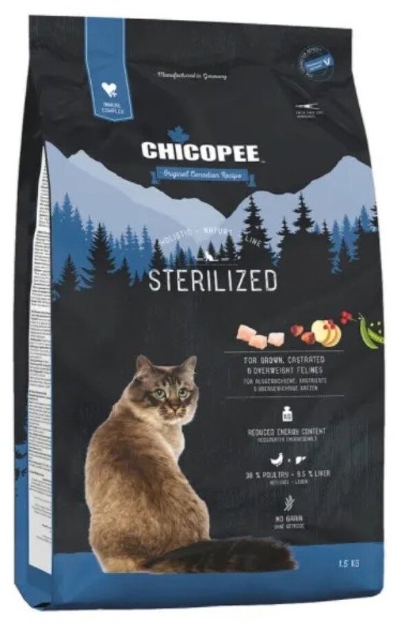 CHICOPEE HOLISTIC NATURE LINE CAT ADULT STERILISED беззерновой для взрослых кастрированных котов и стерилизованных кошек (1,5 кг)