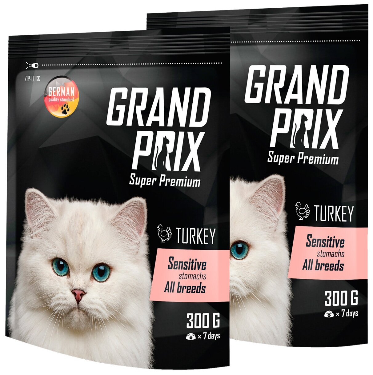 GRAND PRIX ADULT CAT SENSITIVE STOMACH для взрослых кошек с чувствительным пищеварением с индейкой (0,3 + 0,3 кг)