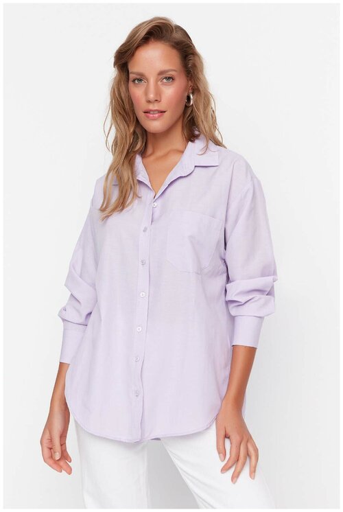 Рубашка  TRENDYOL, размер 40, фиолетовый