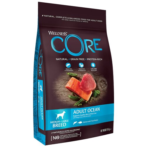 Сухой корм для собак Wellness CORE Ocean, беззерновой, лосось, тунец 1 уп. х 1 шт. х 1.8 кг (для средних и крупных пород)