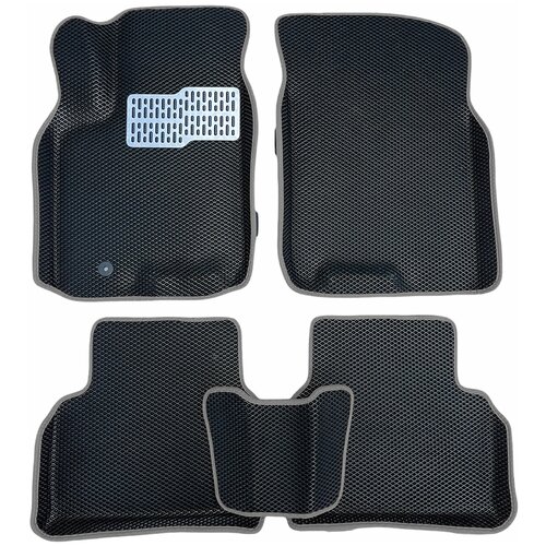Автомобильные коврики EVA / ЕВА для Chevrolet Lacetti 2004-2013 / Шевроле Лачетти / 3D 3д с бортами / черный(ромб)-графитовый + металлический подпятник /