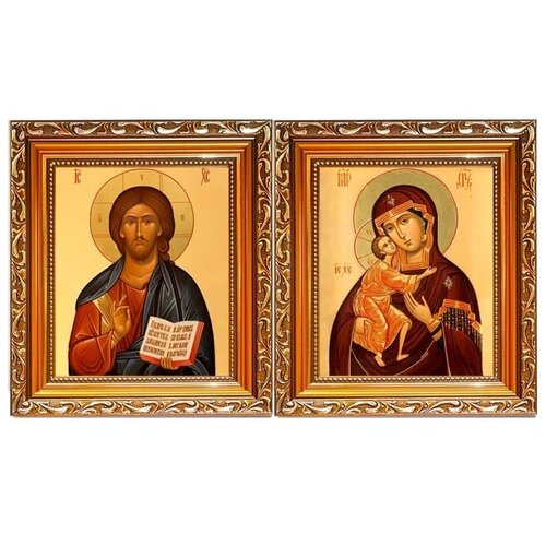 Феодоровская Богородица и Христос благославляющий. Венчальная пара. Иконы на холсте.
