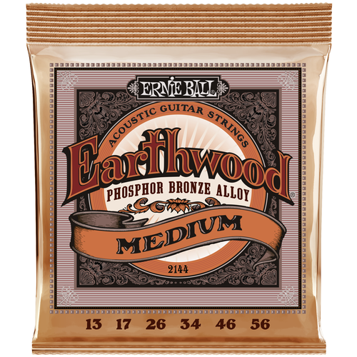 ERNIE BALL 2144 Earthwood Phosphor Bronze Medium 13-56 Струны для акустической гитары струны для акустической гитары ernie ball paradigm 13 17 26 34 46 56 p02074