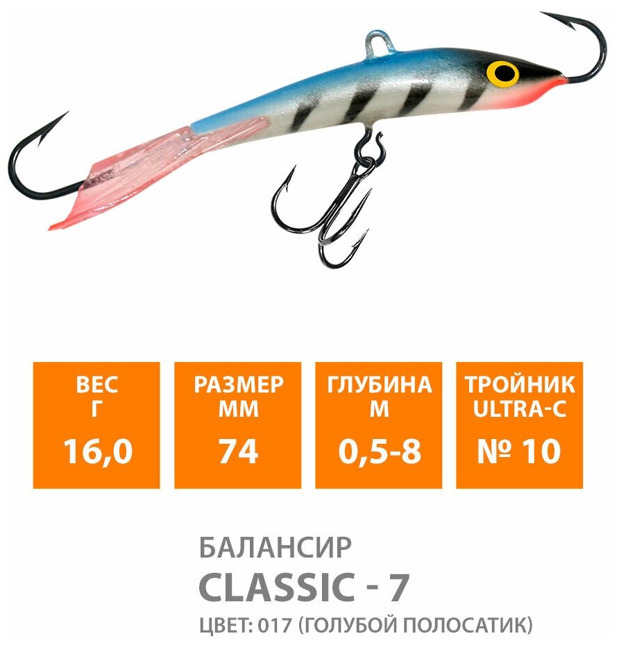 Балансир для зимней рыбалки AQUA Classic-7 74mm 16g цвет 017