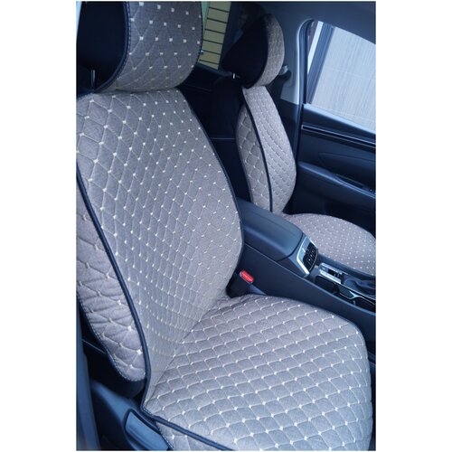 Льняные накидки/чехлы на передние сиденья с закрытыми боками цвета капучино