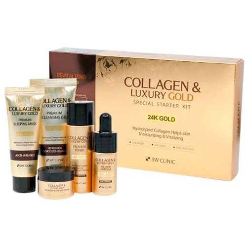 маска 3w clinic collagen sleeping pack 100 мл Набор уходовой косметики с коллагеном и золотом 3W Clinic Collagen & Luxury Gold Special Starter Kit