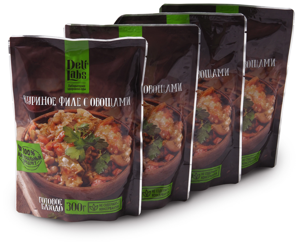 фото Готовое блюдо "Куриное филе с овощами" пакет 300 г DeliLabs 4шт*300г 1,2кг