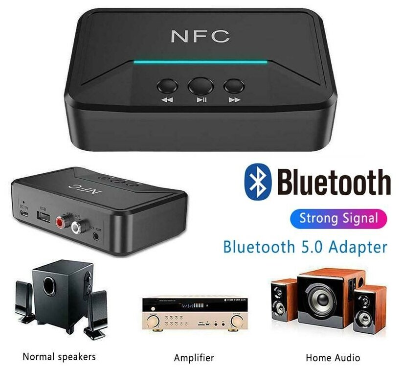 NFC Bluetooth 5.0 аудио приемник AUX jack 3.5 мм RCA + usb плеер BT 200