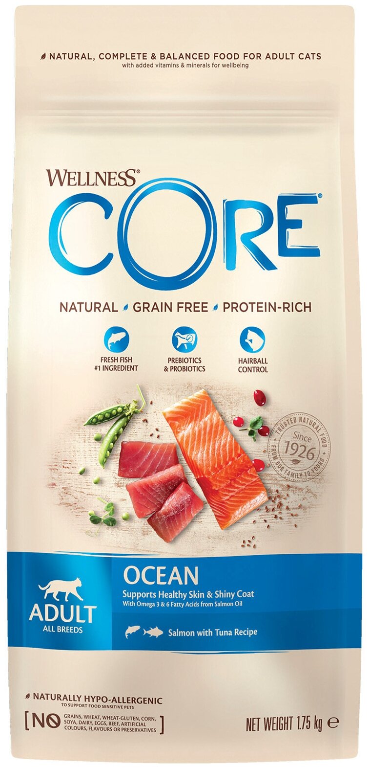 Сухой корм Wellness Core для взрослых кошек из лосося с тунцом - 1,75 кг - фотография № 1