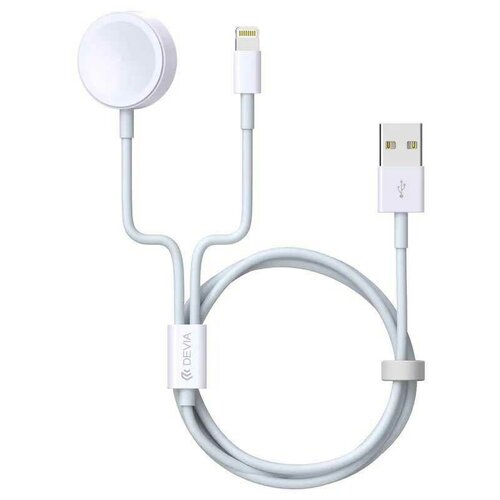 Кабель Devia Smart series 2 In 1 Apple watch Charging Cable - White, Белый devia зарядное устройство apple watch kintone series usb c apple watch charging cable