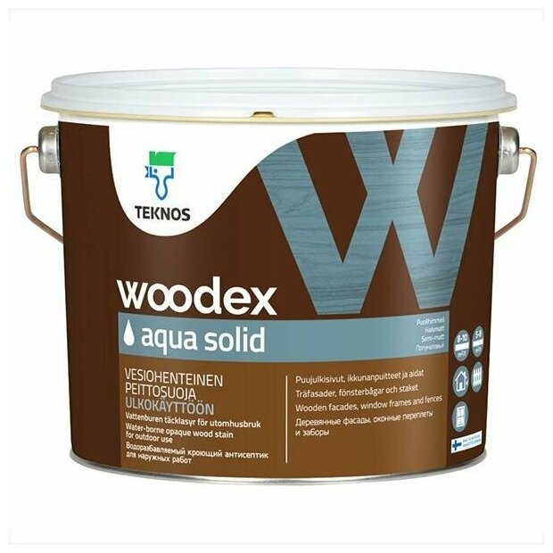 Текнос WOODEX AQUA SOLID кроющий антисептик водный для наружных работ Баз. РМ1 (9л)