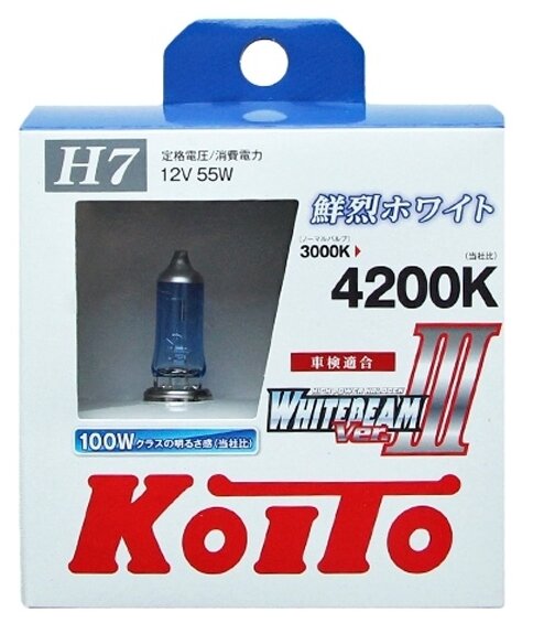Лампа автомобильная галогенная KOITO Whitebeam III H7 P0755W 4200K 12V 55W (100W) P43t-38