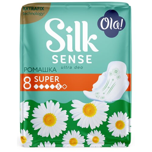 Ola! прокладки Silk Sense Ultra Deo Super ромашка, 5 капель, 8 шт., ромашка прокладки гигиенические ola silk sense прокладки женские гигиенические впитывающие для обильных выделений аромат ромашка