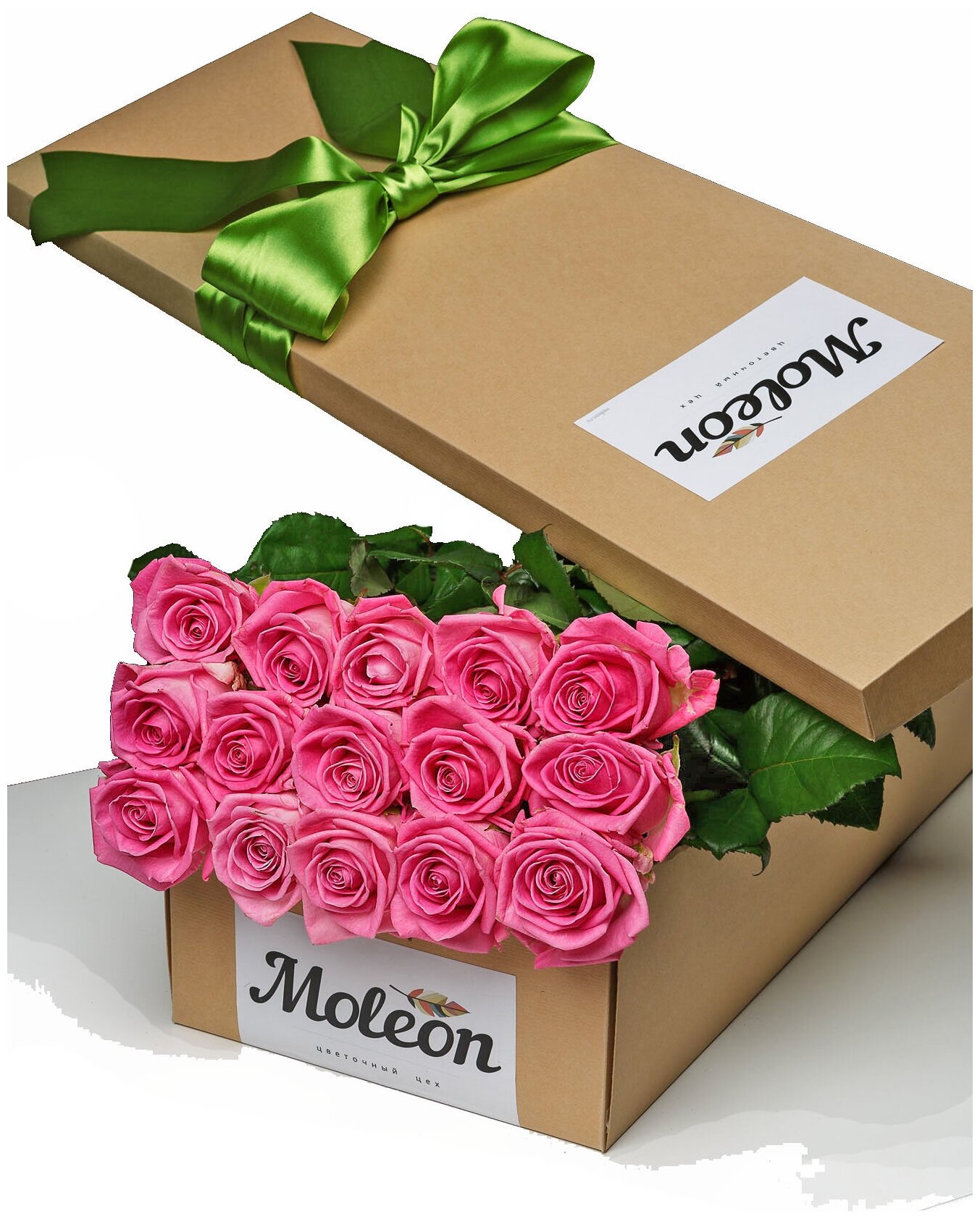 Розы в крафт коробке 15 шт 50 см розовые - Просто роза ру