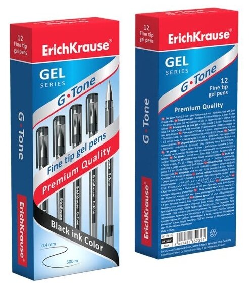 ручка гелевая Erich Krause G-Tone, 0,5 мм, черная (упаковка 12 шт) - фото №8