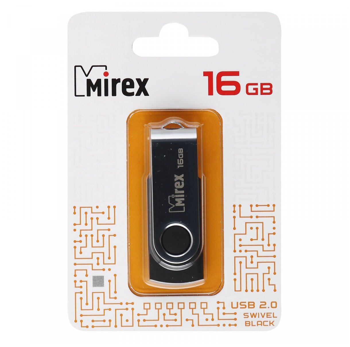 Mirex Флешка Mirex SWIVEL BLACK, 16 Гб, USB2.0, чт до 25 Мб/с, зап до 15 Мб/с, черная