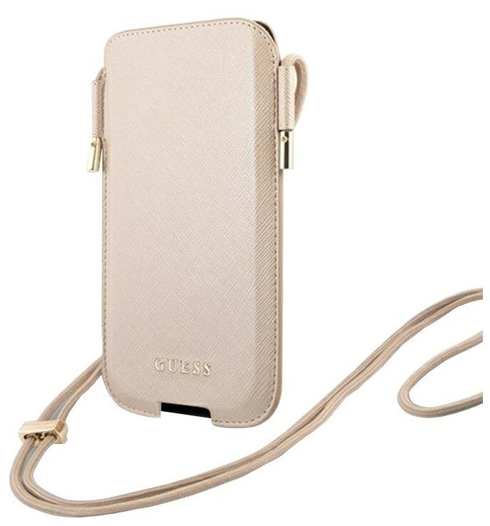 Чехол-карман Guess для смартфонов Pouch PU Saffiano Classic Gold (M size)