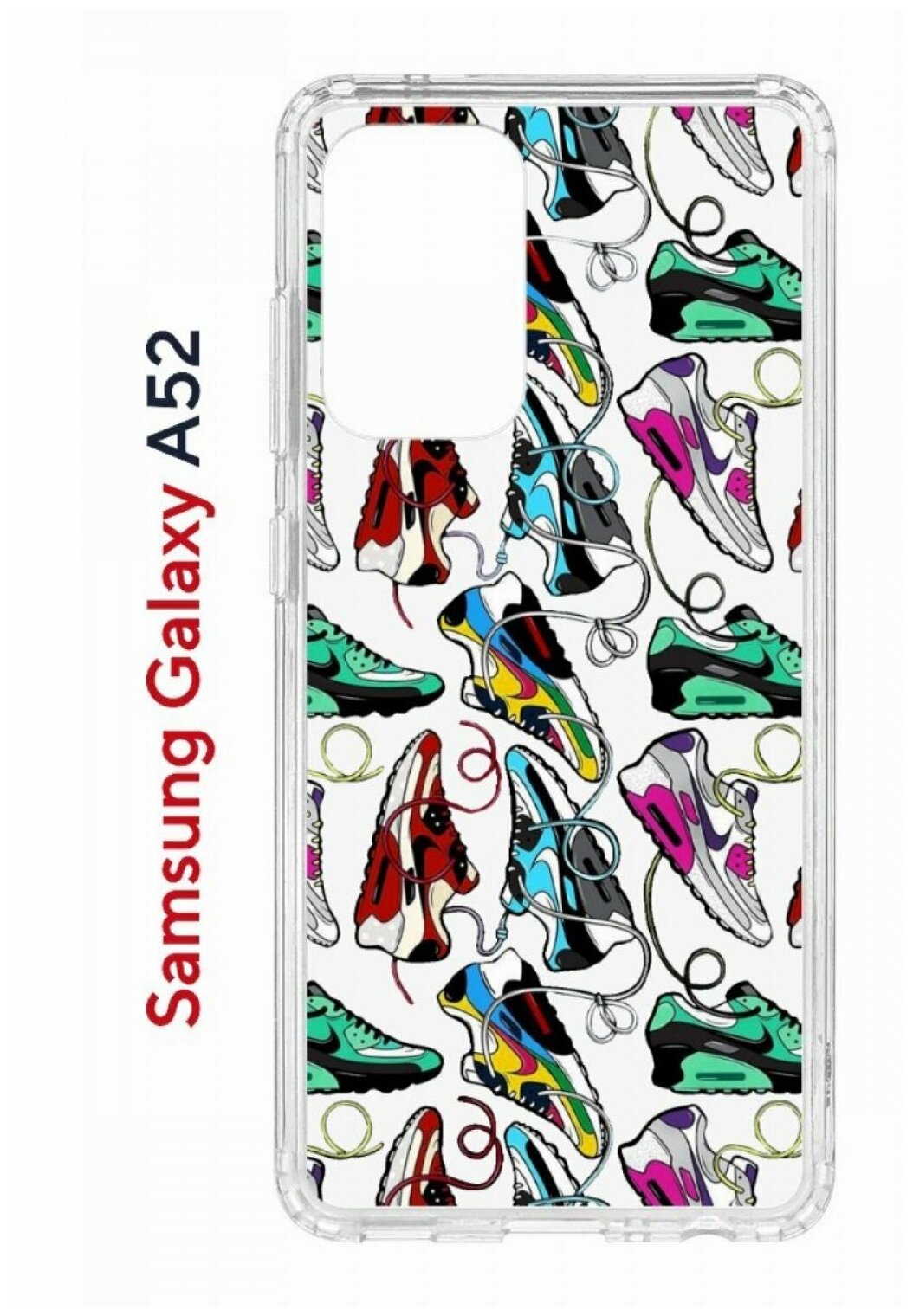 Чехол для Samsung Galaxy A52 Kruche Print Кроссы Nike Air Max,противоударный силиконовый бампер с рисунком,пластиковая накладка с защитой камеры