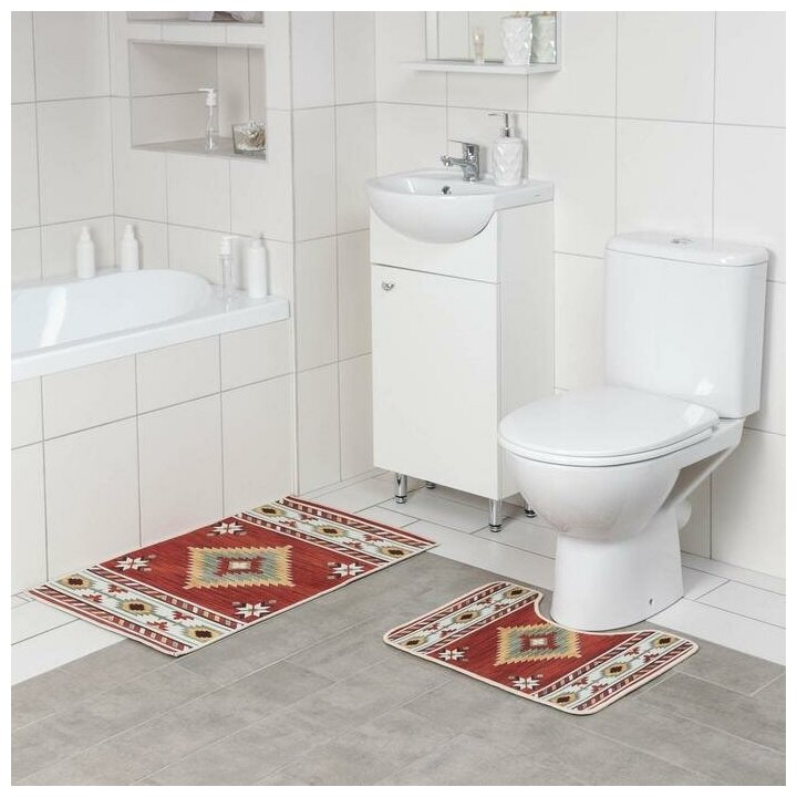 Набор ковриков для ванны и туалета Доляна «Мира» 2 шт: 50×80 50×40 см