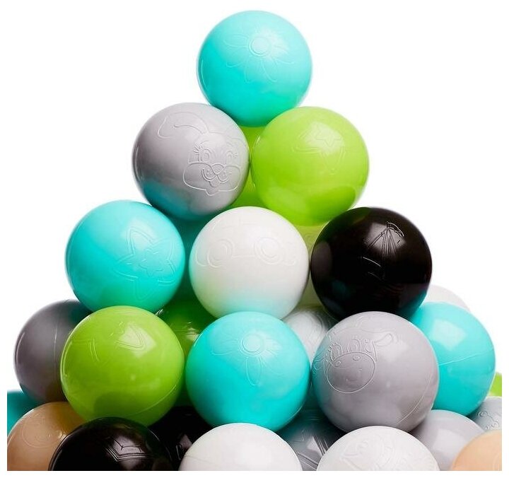 Набор шаров 150 шт, цвета: бирюзовый, серый, белый, чёрный, салатовый, бежевый, диаметр 7,5 см