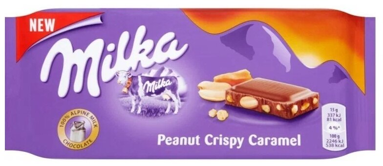 Шоколадная плитка Milka Peanut Crispy Caramel / Милка Пинат Криспи Карамель 90 г. (Германия) - фотография № 1