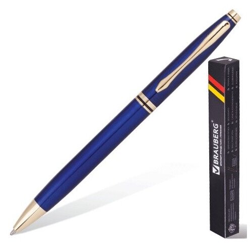 Ручка шариковая Brauberg Бизнес-класс De luxe Blue, корпус синий, золотые детали, 1 мм, синяя (141412)