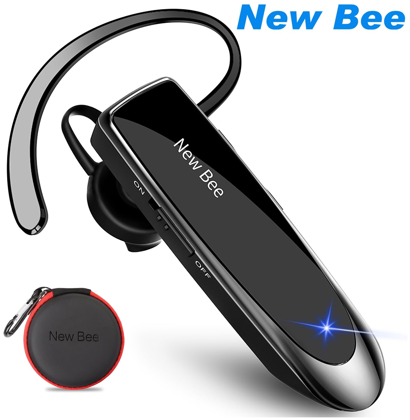 Гарнитура bluetooth New Bee, кейс и дополнительный наушник в комплекте.