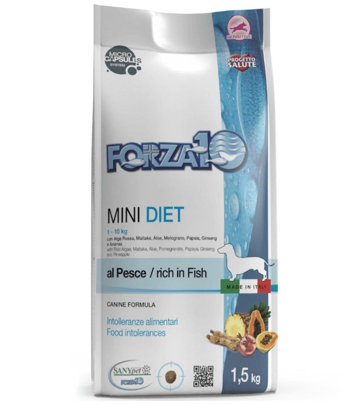 Корм сухой Forza10 "Diet" для взрослых собак мелких пород, с морской рыбой с микрокапсулами, 1,5 кг