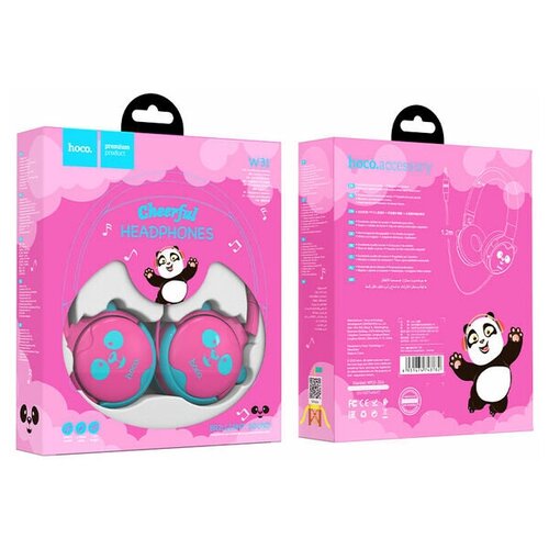 Наушники полноразмерная HOCO W31 детский дизайн разъём 35mm кабель 12m темно-розовые 83200₽
