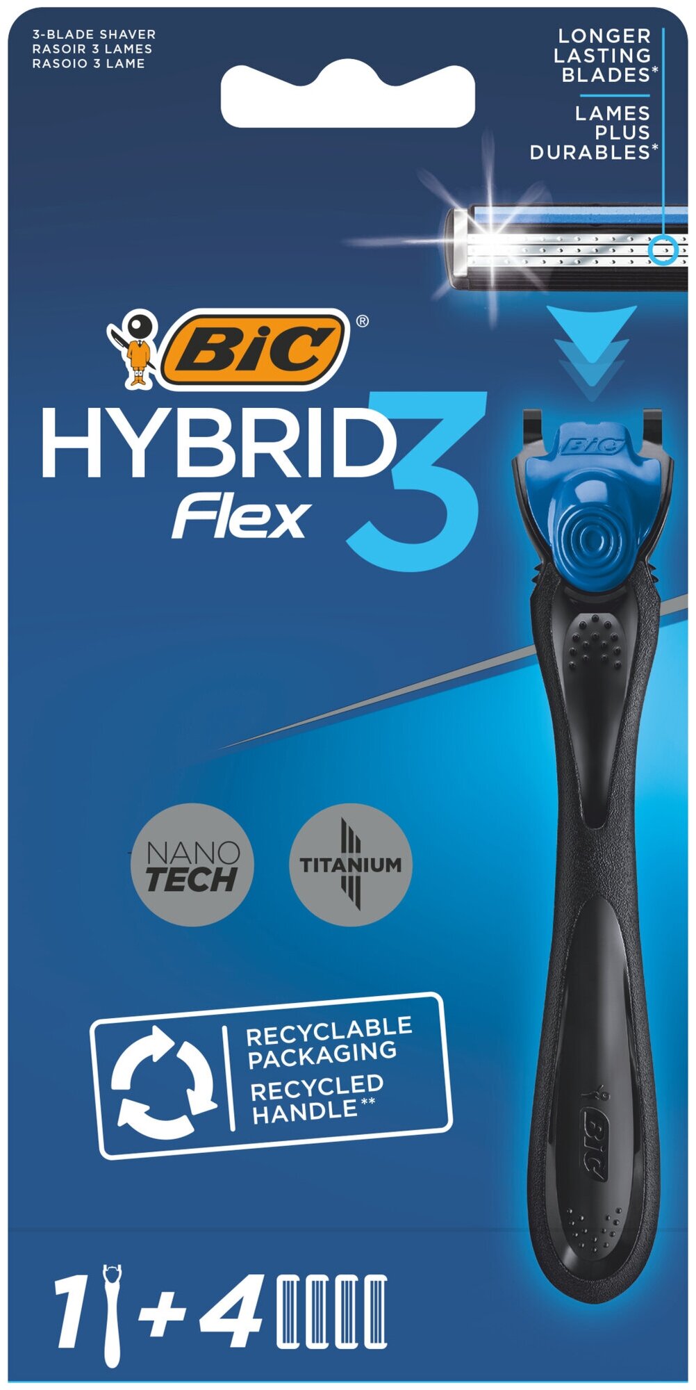 Бритва Bic Flex3 Hybrid + 4 кассеты