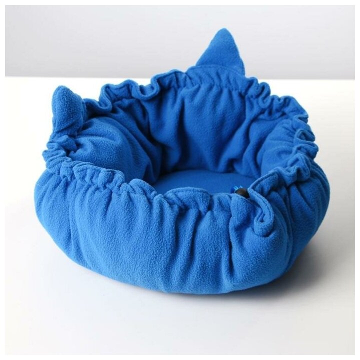 Лежанка для кошек на стяжке с ушками, цвет синий 55 см - фотография № 1