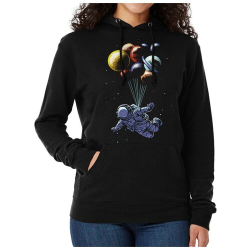 фото Толстовка / худи dream shirts космонавт и воздушные шарики женский черный 46 размер