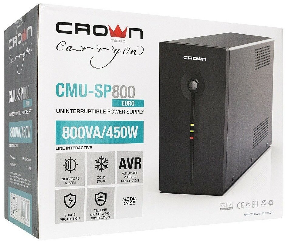 Интерактивный ИБП CROWN MICRO CMU-SP800 Euro USB