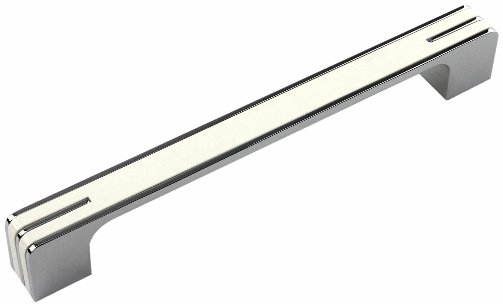 Ручка мебельная MONOHROME, длина - 180 мм, установочный размер - 160 мм, цвет - Хром полированный/белый, материал-цинк-алюминий, RS267CP/W - фотография № 1