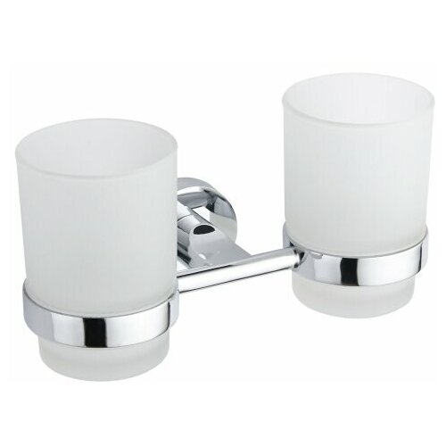 Стакан двойной настенный для ванной, с креплением на 3М скотч, Gross Aqua Loft, металл, стекло, хром, GA50552.