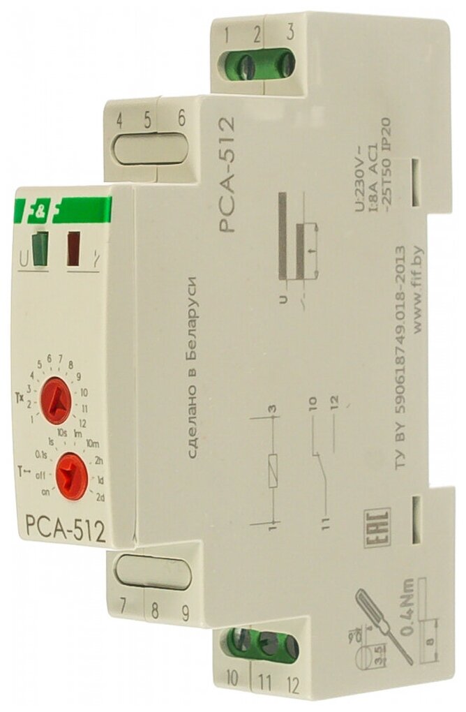 Реле времени PCA-512 8А 230В 1 перекл. IP20 задержка выключ. монтаж на DIN-рейке F&F EA02.001.001