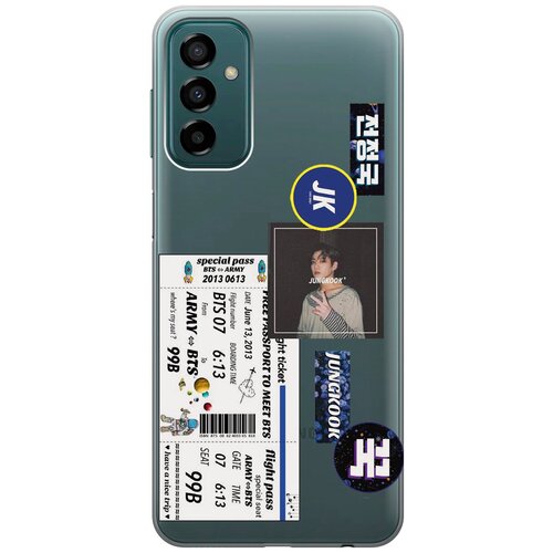 Силиконовый чехол с принтом BTS Stickers для Samsung Galaxy M23 5G / Самсунг М23 5г силиконовый чехол на samsung galaxy m23 5g самсунг м23 5г с 3d принтом beatles stickers прозрачный