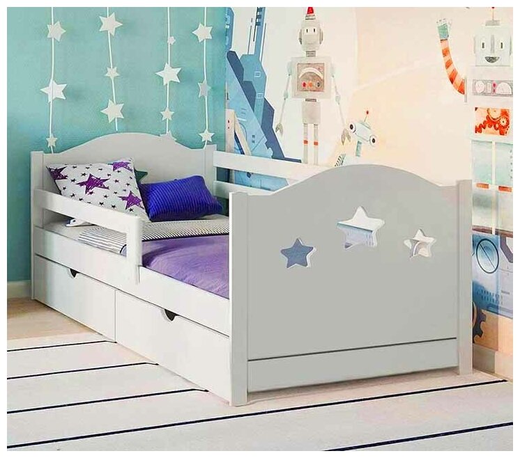 Кровать детская альтаир №2 100% массив 90х190 белая с ящиками (без матраса)