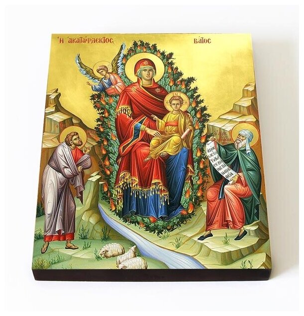 Икона Божией Матери "Неопалимая Купина" с кустом, печать на доске 8*10 см