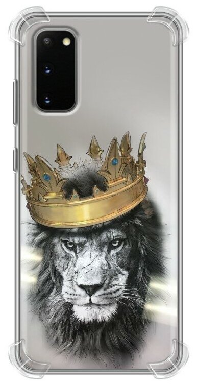 Дизайнерский силиконовый с усиленными углами чехол для Самсунг S20 / Samsung Galaxy S20 Лев с короной