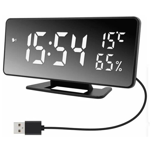 Часы USB электронные настольные с будильником термометром и гигрометром VST-888Y черный корпус белая подсветка 85500₽