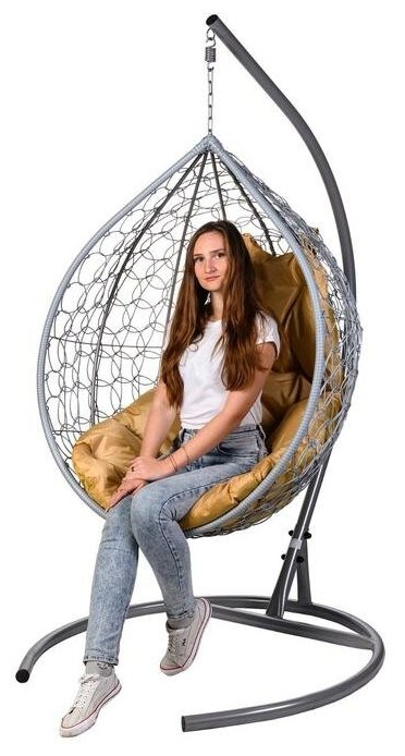 Подвесное кресло кокон BIGARDEN "Tropica Gray" (подушка бежевая) - фотография № 4