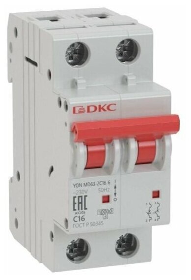 Автоматический выключатель Dkc 2п C 10А 6кА YON MD63, MD63-2C10-6