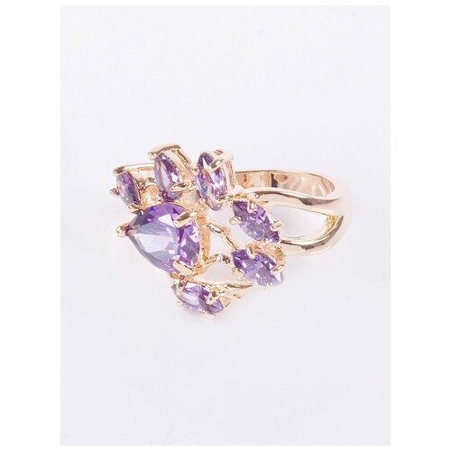 фото Кольцо lotus jewelry, бижутерный сплав, золочение, аметист, размер 20, фиолетовый