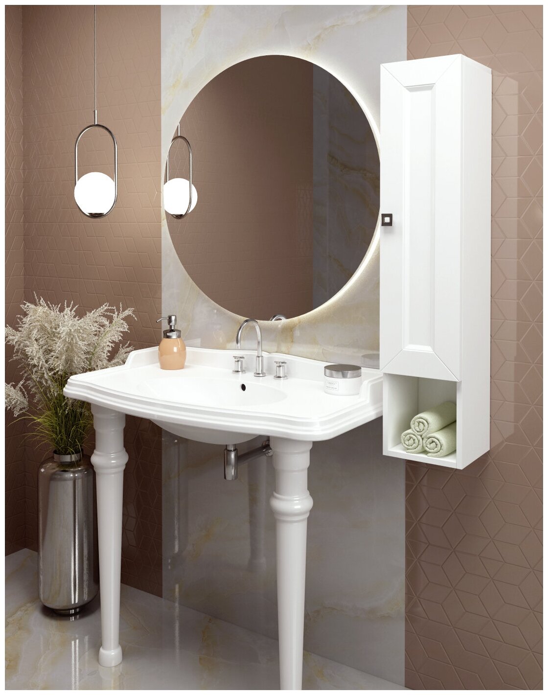 Шкафы для ванной, REGENT style, пштгранд 1 дверь 1 ниша, белый, правый, 95*20*19 - фотография № 1